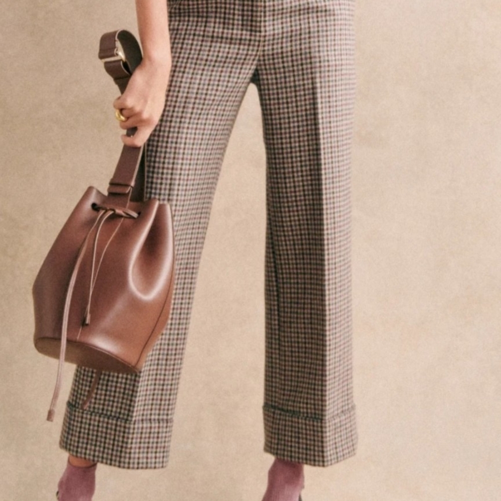 Sezane Cream and Brown Wide-Leg Trousers - Picture 2 of 5